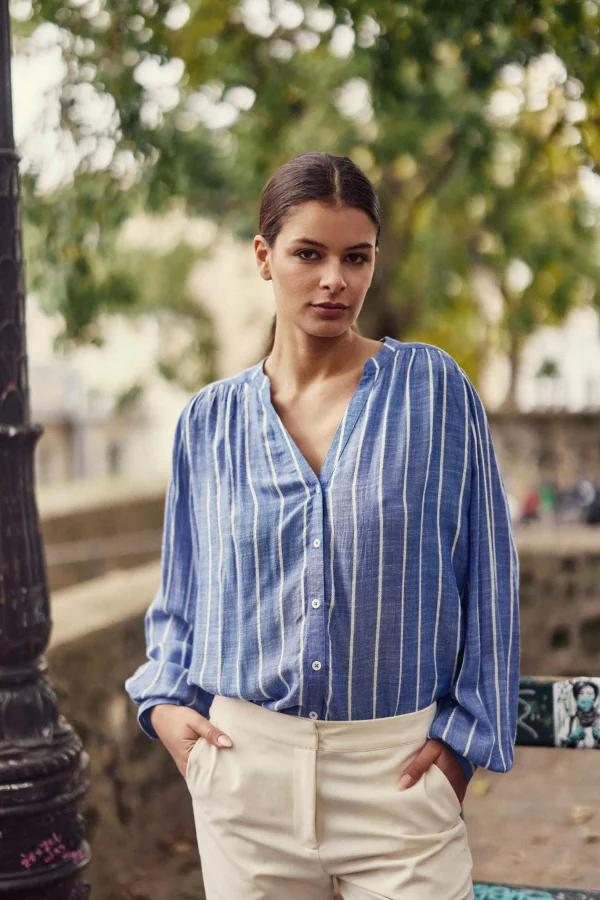 Sale Blouse à rayures Blue - Bleu/Blanc Blouses & Chemisiers