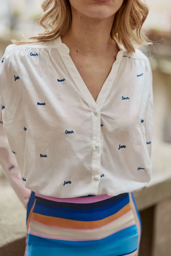 Sale Blouse ample Bolia - Ecru/Bleu Blouses & Chemisiers