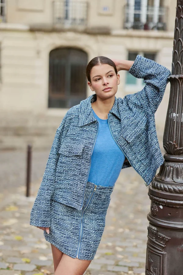 New Blouson en tweed Vane - Bleu Vestes | Manteaux