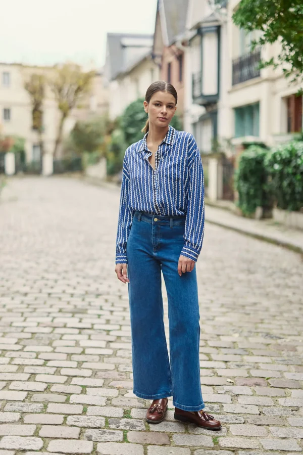 Hot Chemise droite Chanice - Géométrique bleu Blouses & Chemisiers