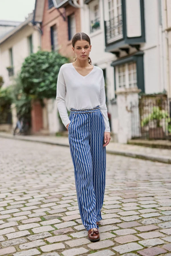 Hot Pantalon droit Pauline - Géométrique bleu Pantalons