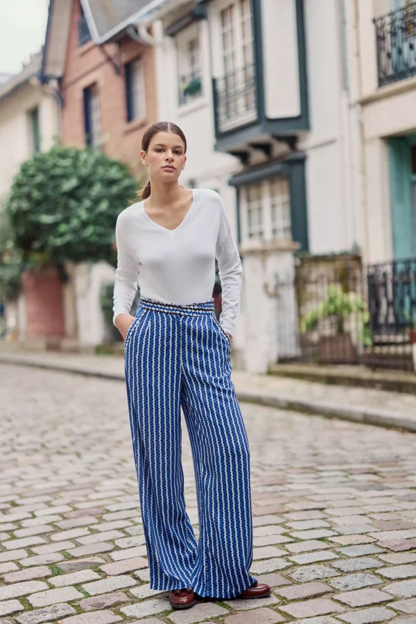 Hot Pantalon droit Pauline - Géométrique bleu Pantalons