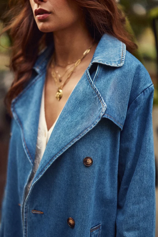 Fashion Trench en denim Farago - Stone Manteaux