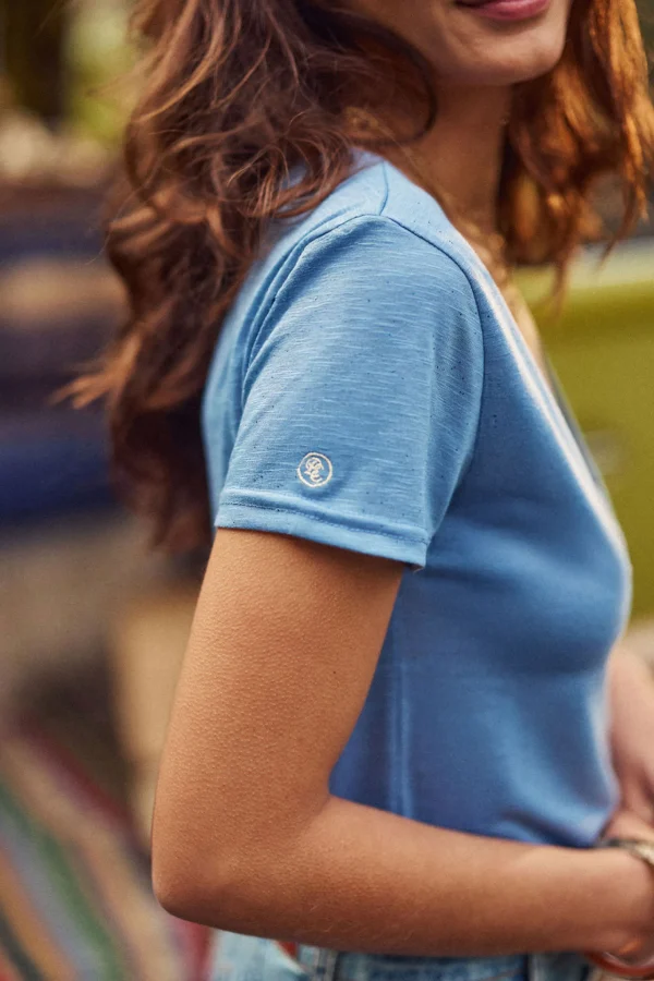 Fashion T-shirt col V Elvie - Bleu denim T-shirts & Tops