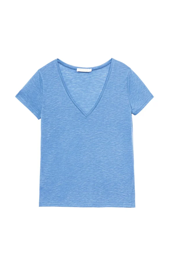 Fashion T-shirt col V Elvie - Bleu denim T-shirts & Tops